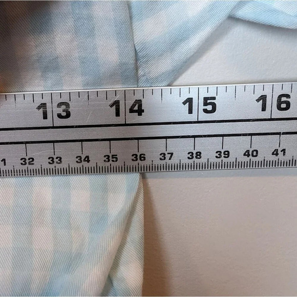 Lord & Taylor Design Lab Light Blue White Checkered Puff Sleeve Smocked Bottom M - Picture 5 of 7